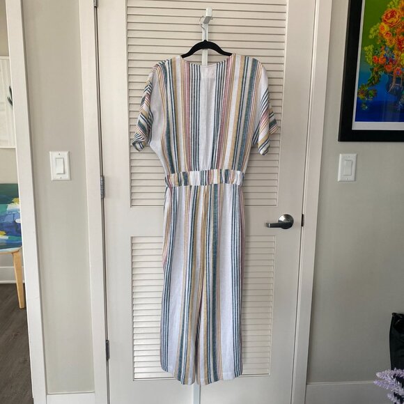 Caslon Wide Leg Linen Blend Jumpsuit, Ivory Mutlicolor Stripe, Size M - Picture 2 of 9
